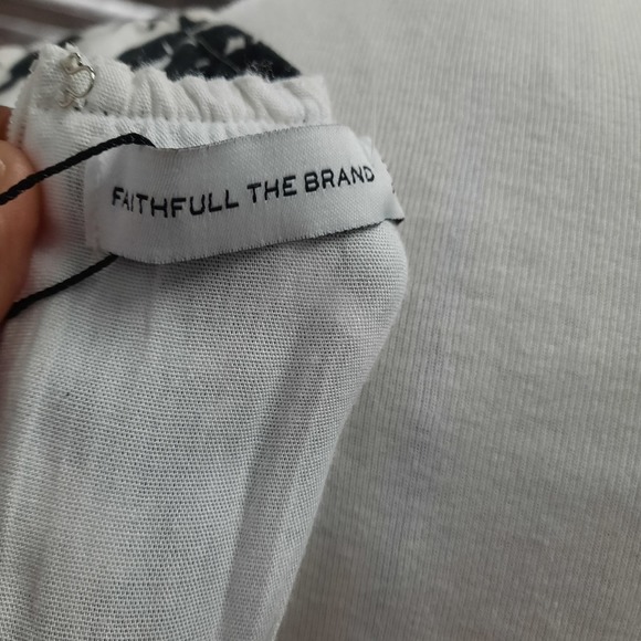 Faithful The Brand La Pineta Dress Women 12 White Black 100% Linen Short Cut Out - Picture 5 of 12